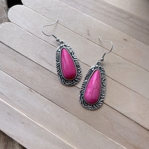 Handmade contemporary pink stone and metal earrings